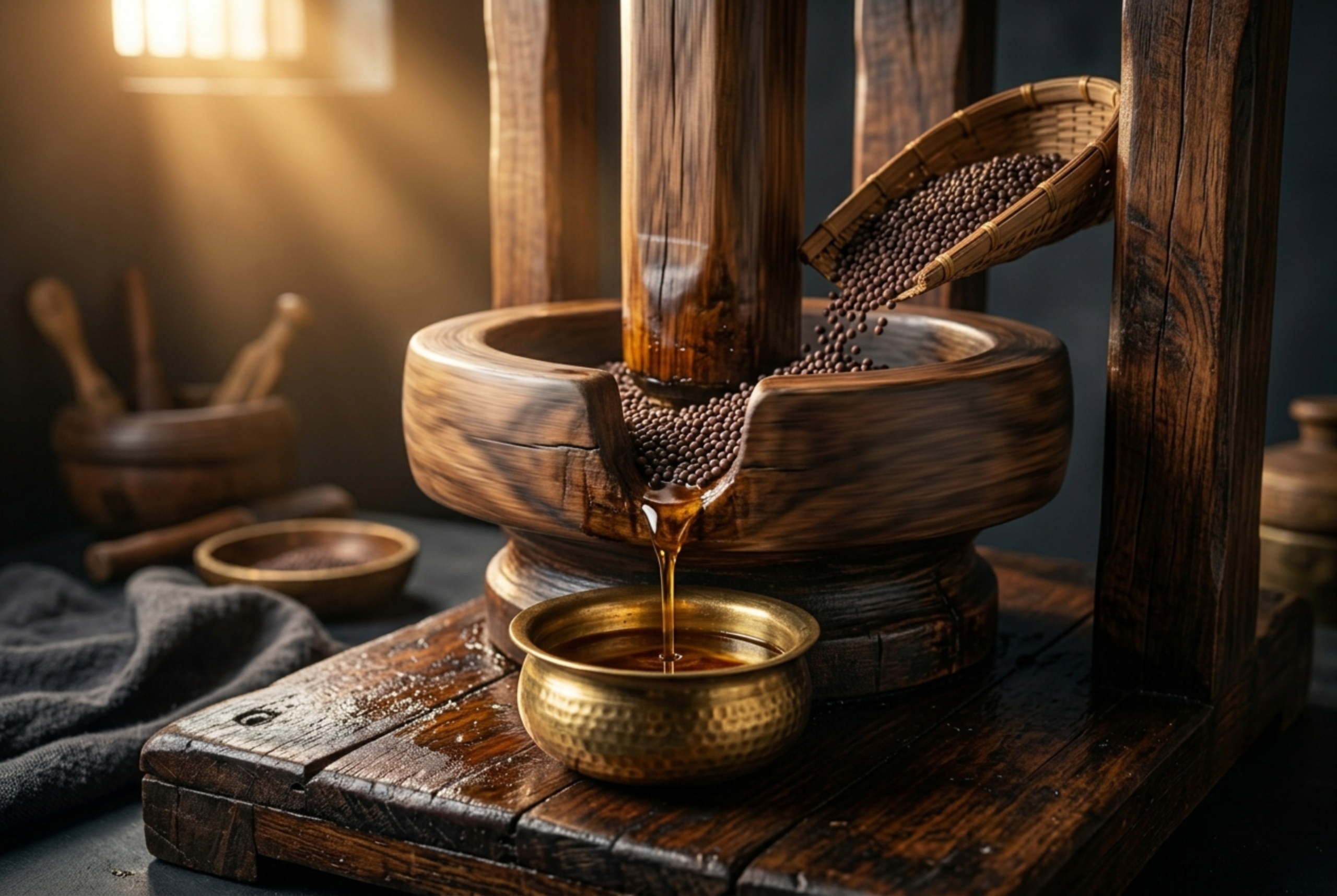 Wooden ghani in motion